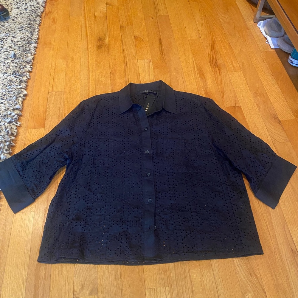 rag & bone Navy Eyelet Button Down Shirt - Picture 6 of 9